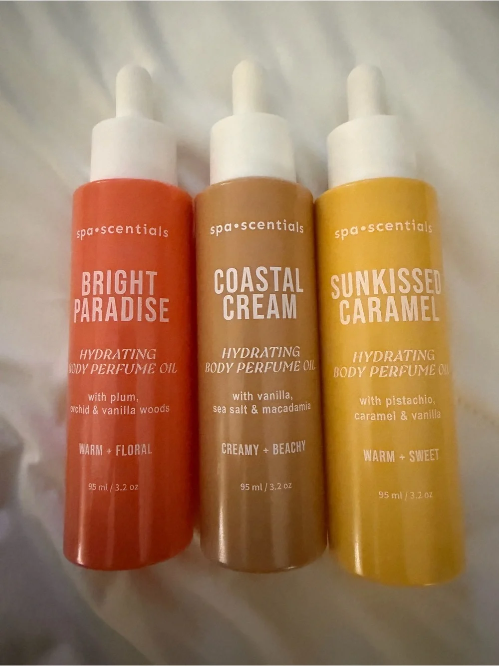 Spa•Scentials Body Oil Trio - Bright Paradise, Coastal Cream, Sunkissed Caramel